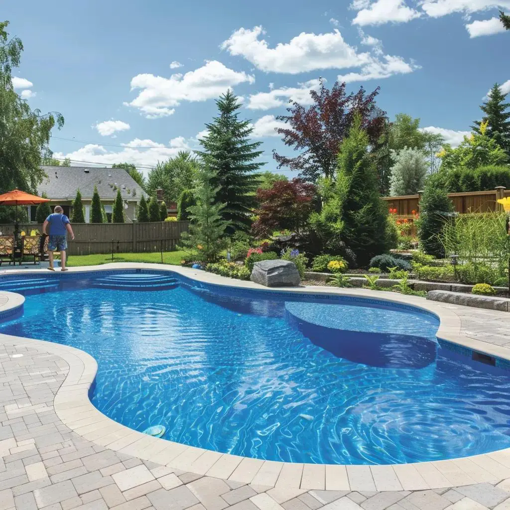 Comparison of fiberglass and vinyl pools in a sunny backyard setting, highlighting their design and appeal
