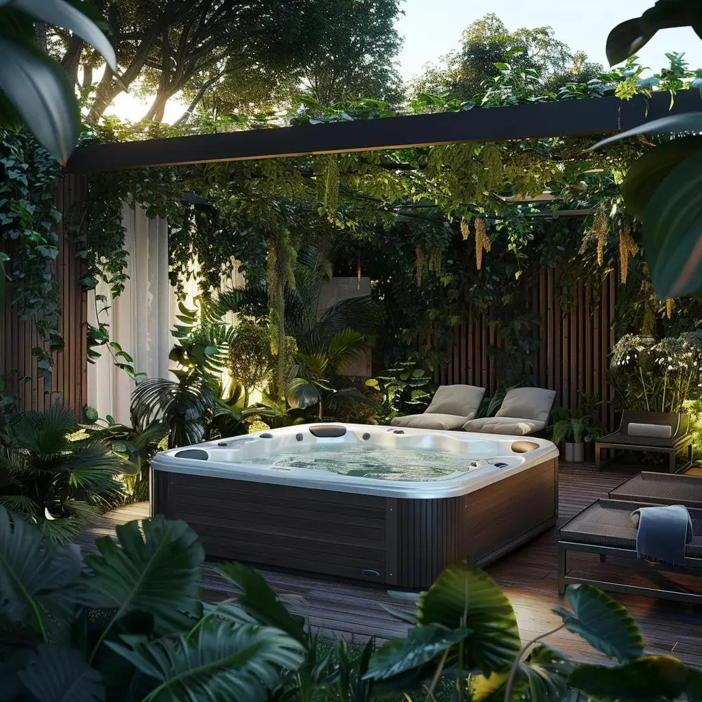 Luxurious hot tub in a serene backyard setting near Eau Claire, promoting relaxation and wellness