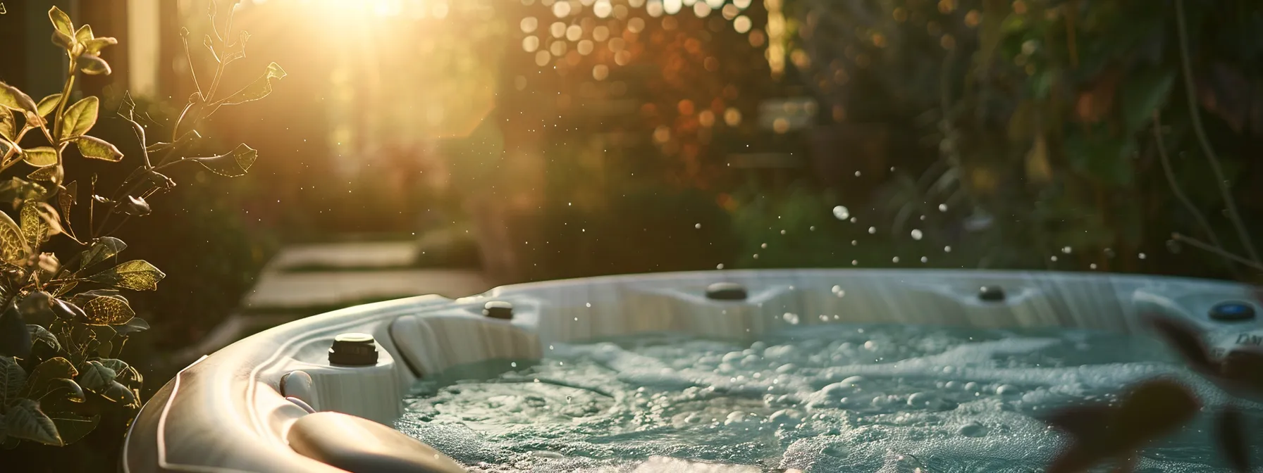 a person cleaning the filter of a hot tub in a backyard.