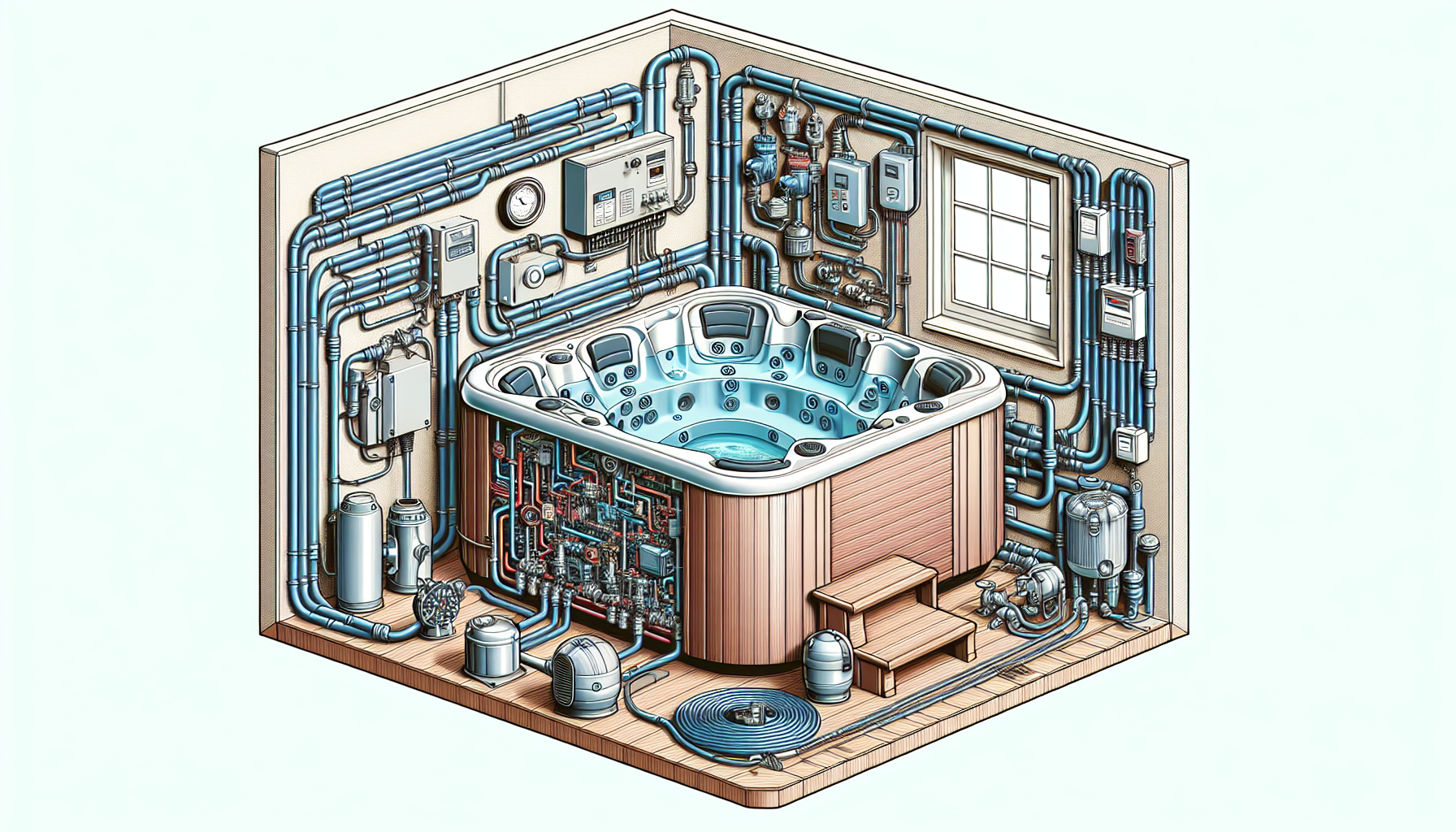 hot tub electrical and plumbing setup